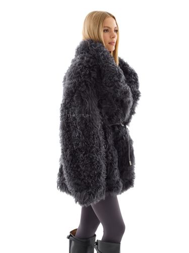 Графитовая шуба из овчины калган