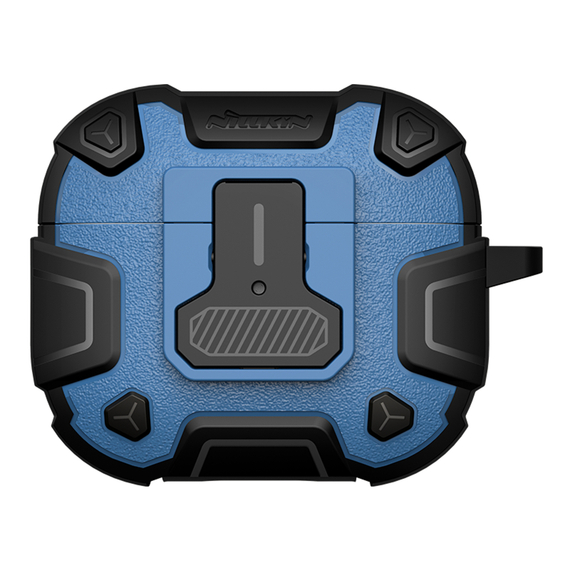 Усиленный чехол синего цвета от Nillkin для наушников AirPods 3, серия Bounce Pro Case, в комплекте с карабином