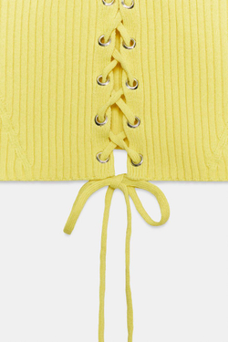 ZARA ТРИКОТАЖНЫЙ ТОП-КОРСЕТ В РУБЧИК, ЖЕЛТЫЙ