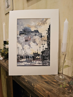 Картина авторская акварельная в паспарту 30х40 см на стену для интерьера "Индустриальный пейзаж"