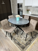 Круглый стеклянный раздвижной стол и стулья "ГУЧИ" капучино