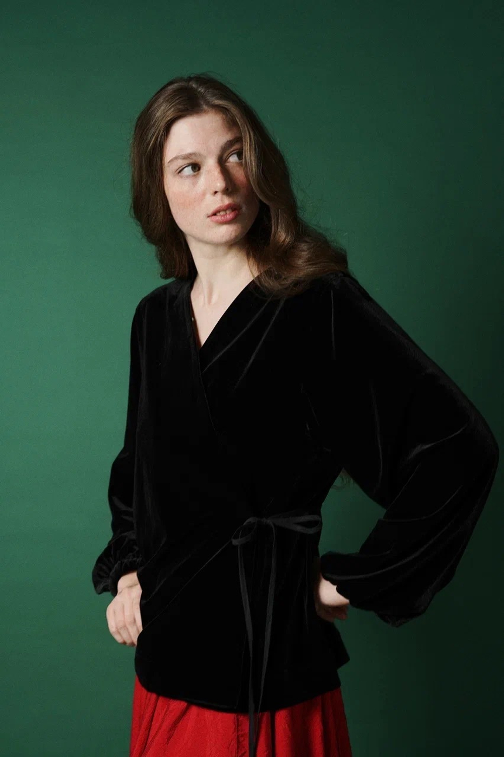 Рубашка на запах из бархата, "Пока часы 12 бьют" ПРЕДЗАКАЗ