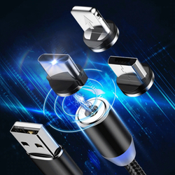 Магнитный кабель USB с разъемом Lightning, Micro USB, Type-C, 1 метр, черного цвета