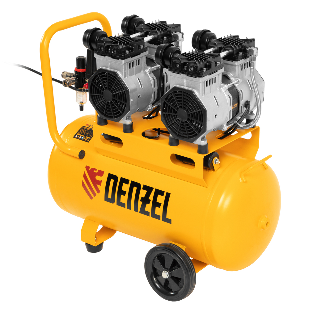 Компрессор безмасляный, малошумный DLS 2200/50, 2200 Вт, 2x1100, 50 л, 380 л/мин Denzel