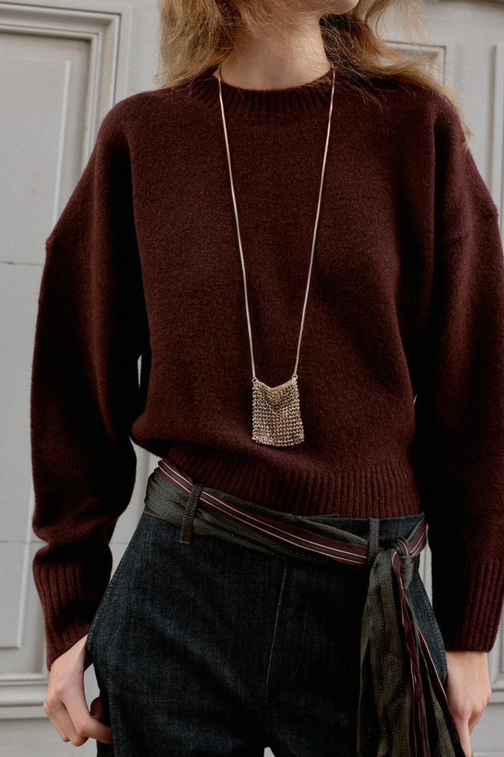 ZARA ОДНОТОННЫЙ СВИТЕР ИЗ МЯГКОГО ТРИКОТАЖА, БУРГУНДИ