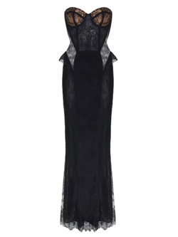 Платье макси кружевное корсетное