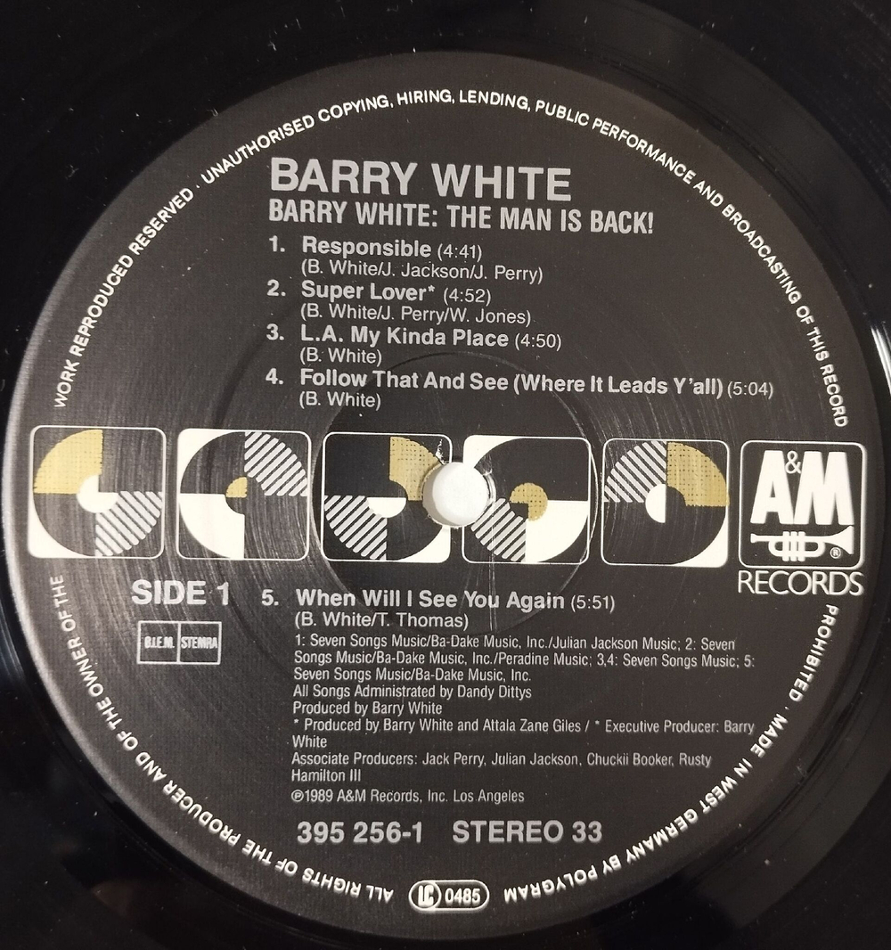 Винтажная виниловая пластинка LP Barry White The Man Is Back (Germany 1989)