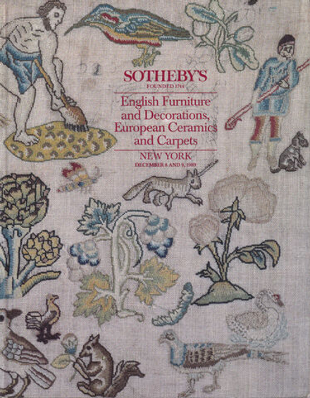 Каталог аукциона Sotheby’s, Нью-Йорк, Английская мебель и декор, европейская керамика и ковры от 8-9 декабря 1989 года