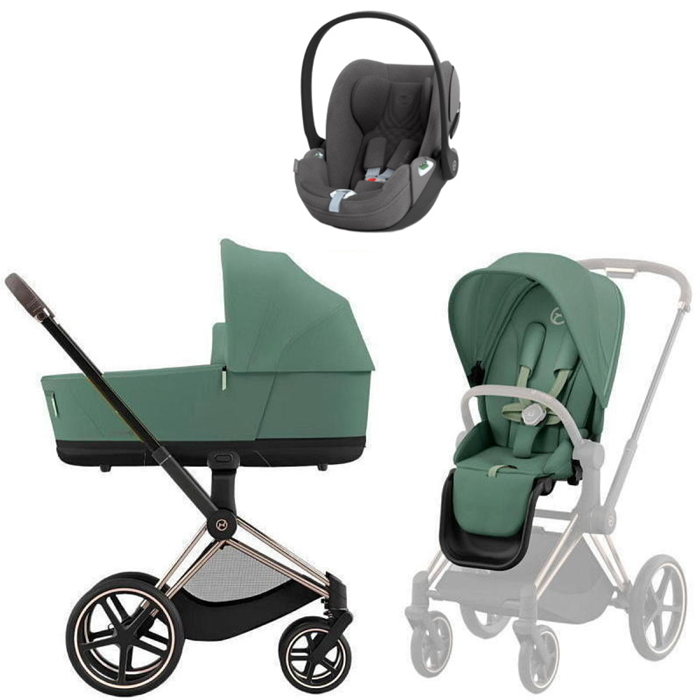 Коляска Cybex Priam IV Rosegold complete Cloud T Mirage Grey Plus Base T 3 в 1 Leaf Green