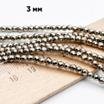 Гематит Шар граненый бусины (имитация), цвет золотистыый, размер около 3 мм, цена за нить 38 см