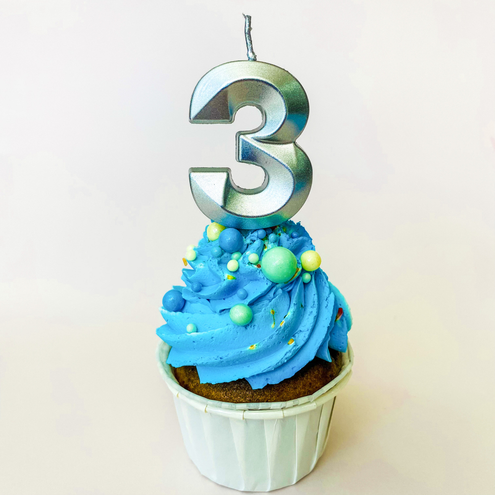 Свечи для торта, цифра 3 (серебро, 5 см)