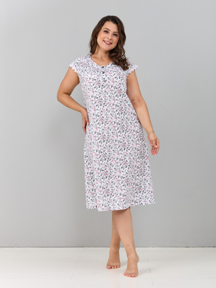 Ночная сорочка С-007/веточки-красныецветы