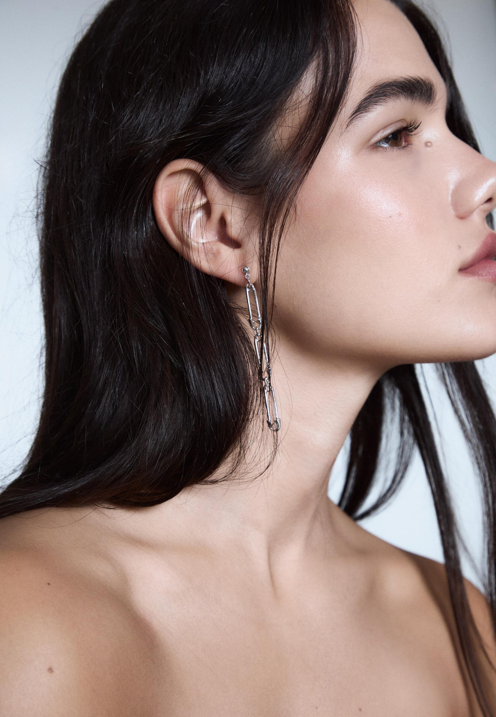 STRADIVARIUS Набор из 3 сережек-подвесок со стразами, серый