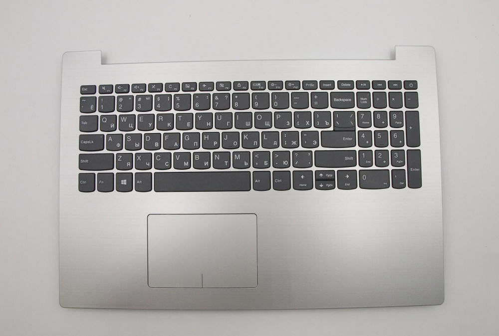 Верхняя панель с клавиатурой (топкейс) для ноутбука Lenovo ideapad 320-15ISK/320-15IAP/320-15ABR/320-15AST/320-15IKB раскладка - русская, без подсветки, серый, с тачпадом и динамиками (5CB0N86294), оригинал