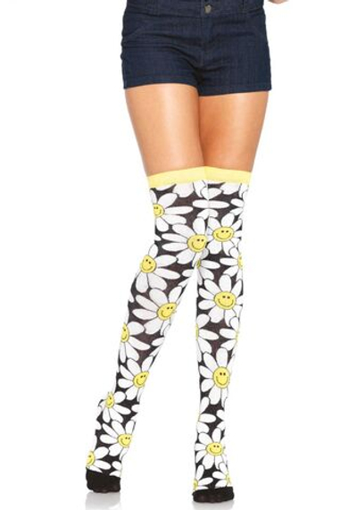 Весёлые чулки в ромашку Leg Avenue (Размер: S-M-L) (Цвет: черный с белым)