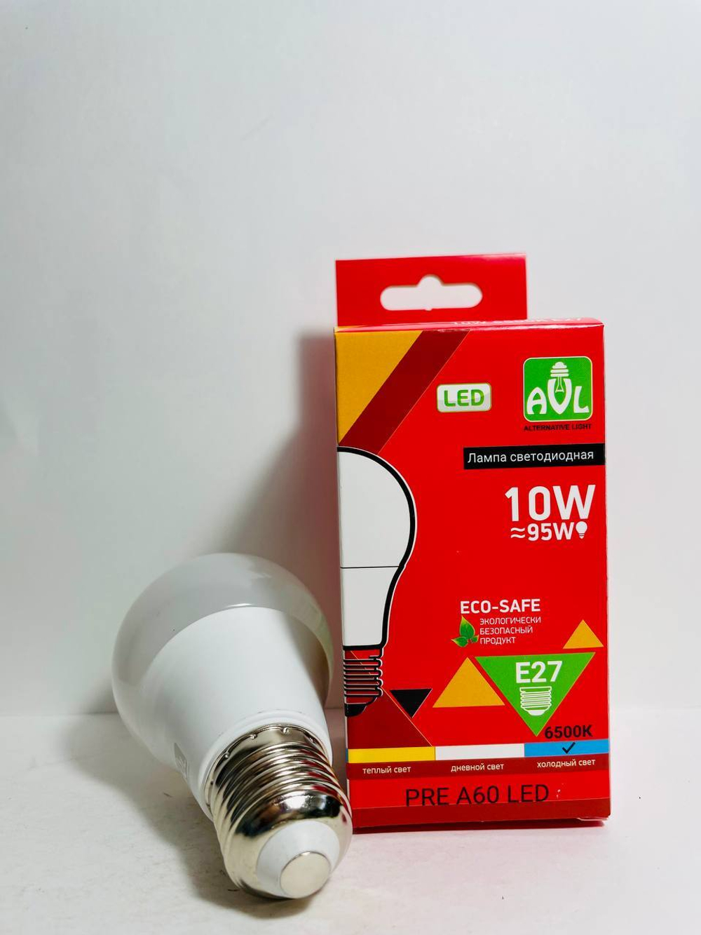 Лампа светодиодная 10W E27 A60 ECO-SAFE LED Холодный свет AVL - 2 шт