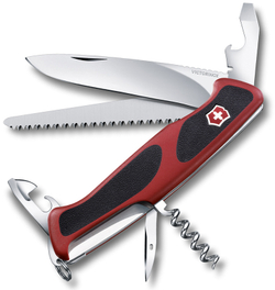 Нож Victorinox RangerGrip 55, 130 мм, 12 функций, красный с черным