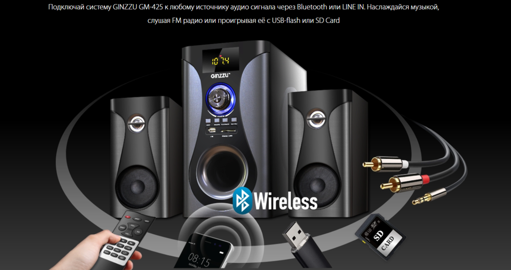 Акустика Ginzzu GM-425 USB/FM/60W Bluetooth (2.1)