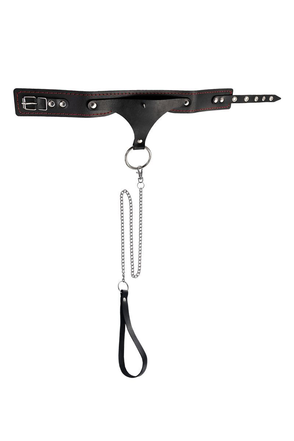 Черный высокий ошейник с поводком (Цвет: черный)
