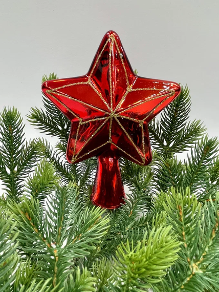 Елочная стеклянная макушка звезда Рубиновые лучи, 18 см., красный, Christmas DeLuxe (13958)