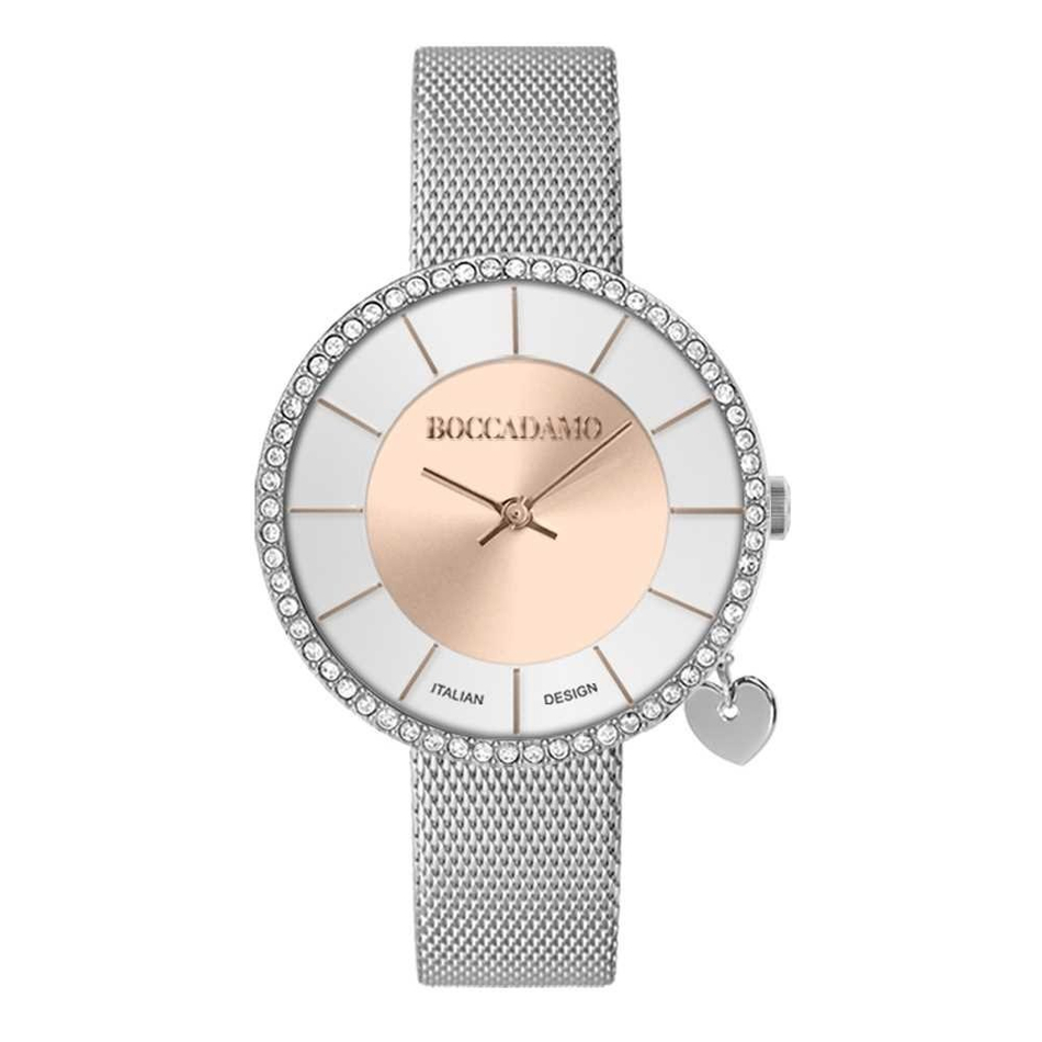 Часы Boccadamo Mya Silver Rosegold MY033 BW/S с минеральным стеклом, кристаллами Swarovski