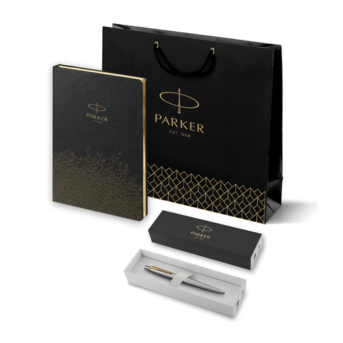 Подарочный набор: Шариковая ручка Parker Jotter Essential, St. Steel GT и Ежедневник недатированный, черный