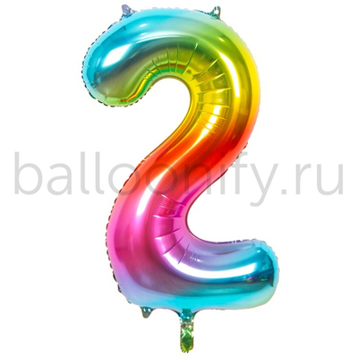 Шар ЦИФРА 2 Радуга металлик 40" 102 см
