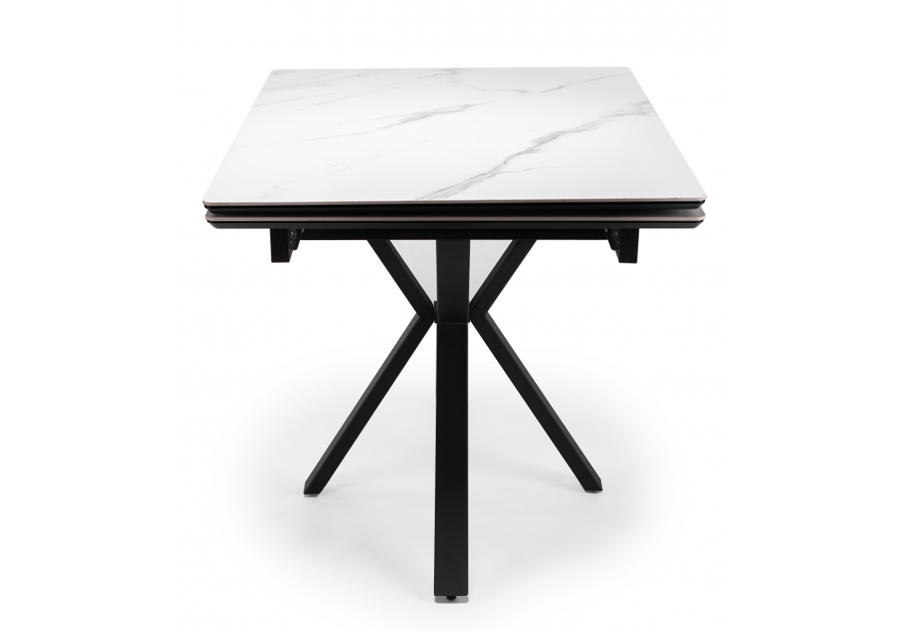 Керамический стол Woodville Старлайт 120(180)х80 snow alpin, черный, ножки черные