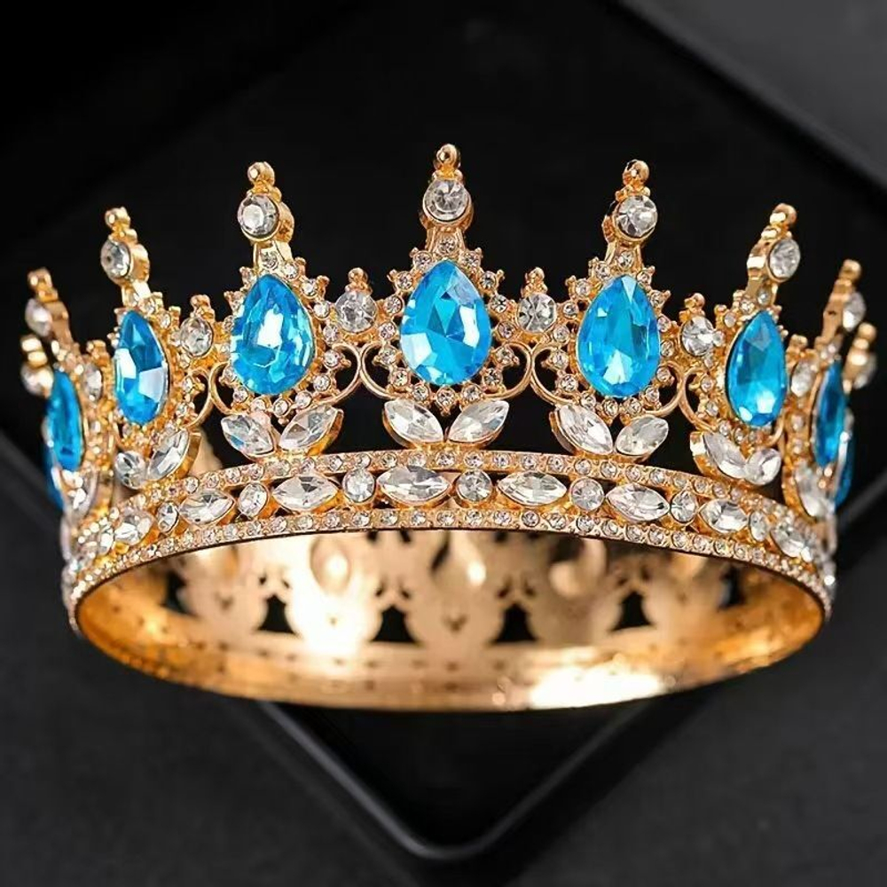 Декоративная корона на торт, золото (Голубые камни)