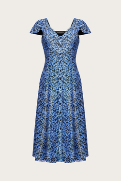 Платье миди из синего хлопка с люрексной нитью