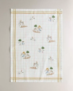 ZARA HOME КУХОННЫЕ ПОЛОТЕНЦА С ПРИНТОМ (НАБОР ИЗ 2 ШТ.), ЭКРЮ