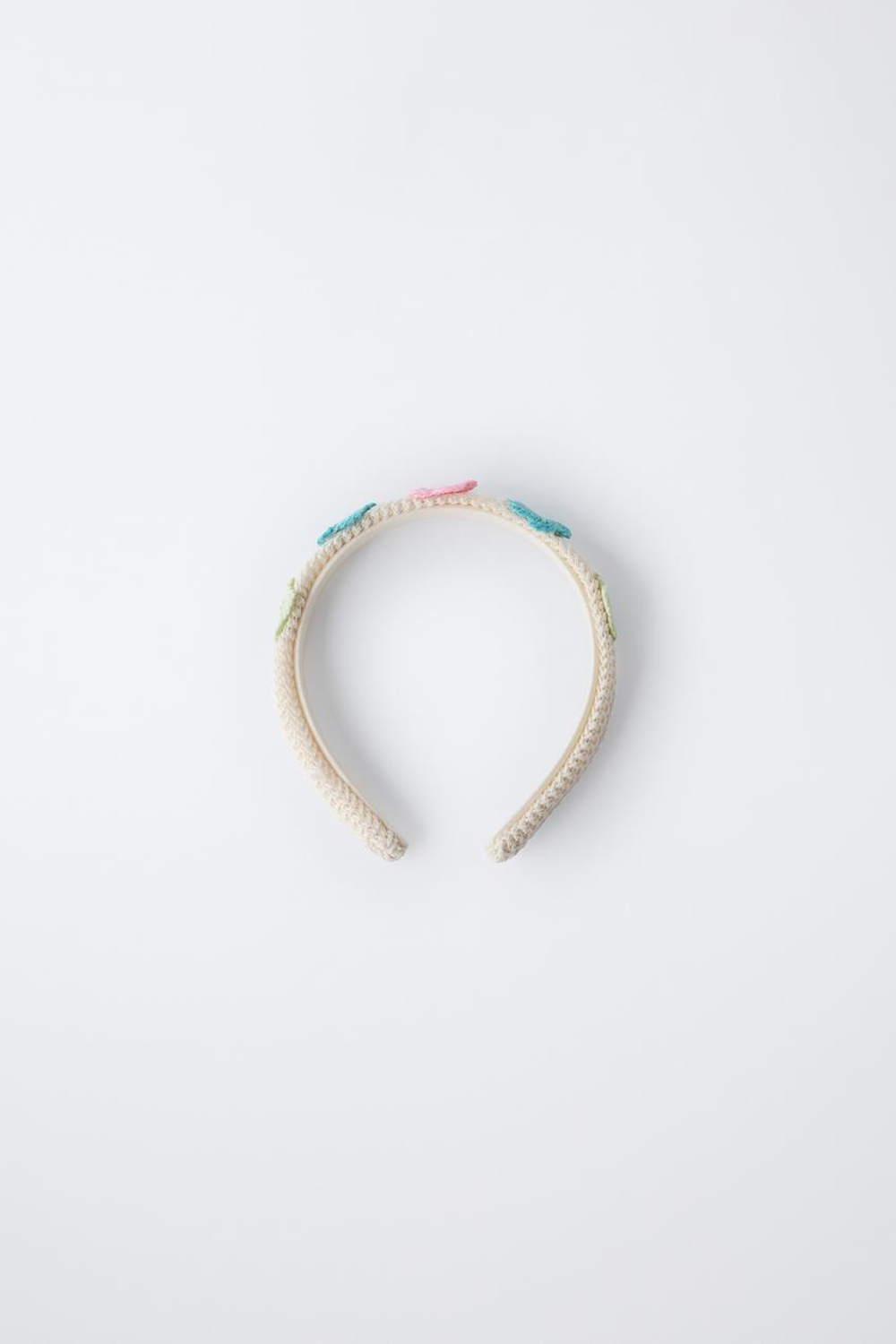 ZARA ОБОДОК КРЮЧКОМ С ЦВЕТАМИ, ЭКРЮ