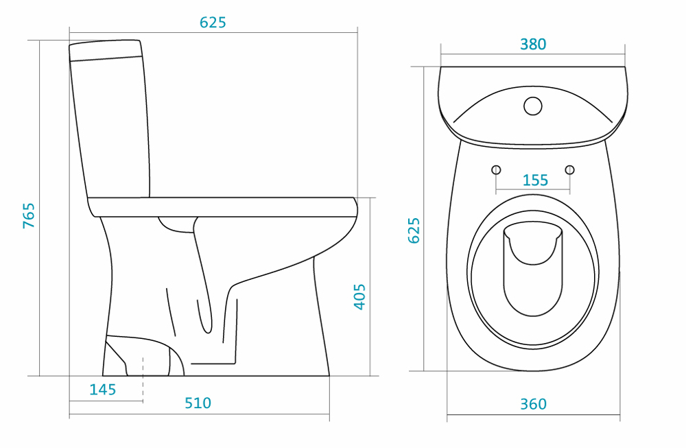Унитаз-компакт Santek Анимо с сидением стандарт и вертикальным выпуском схема
