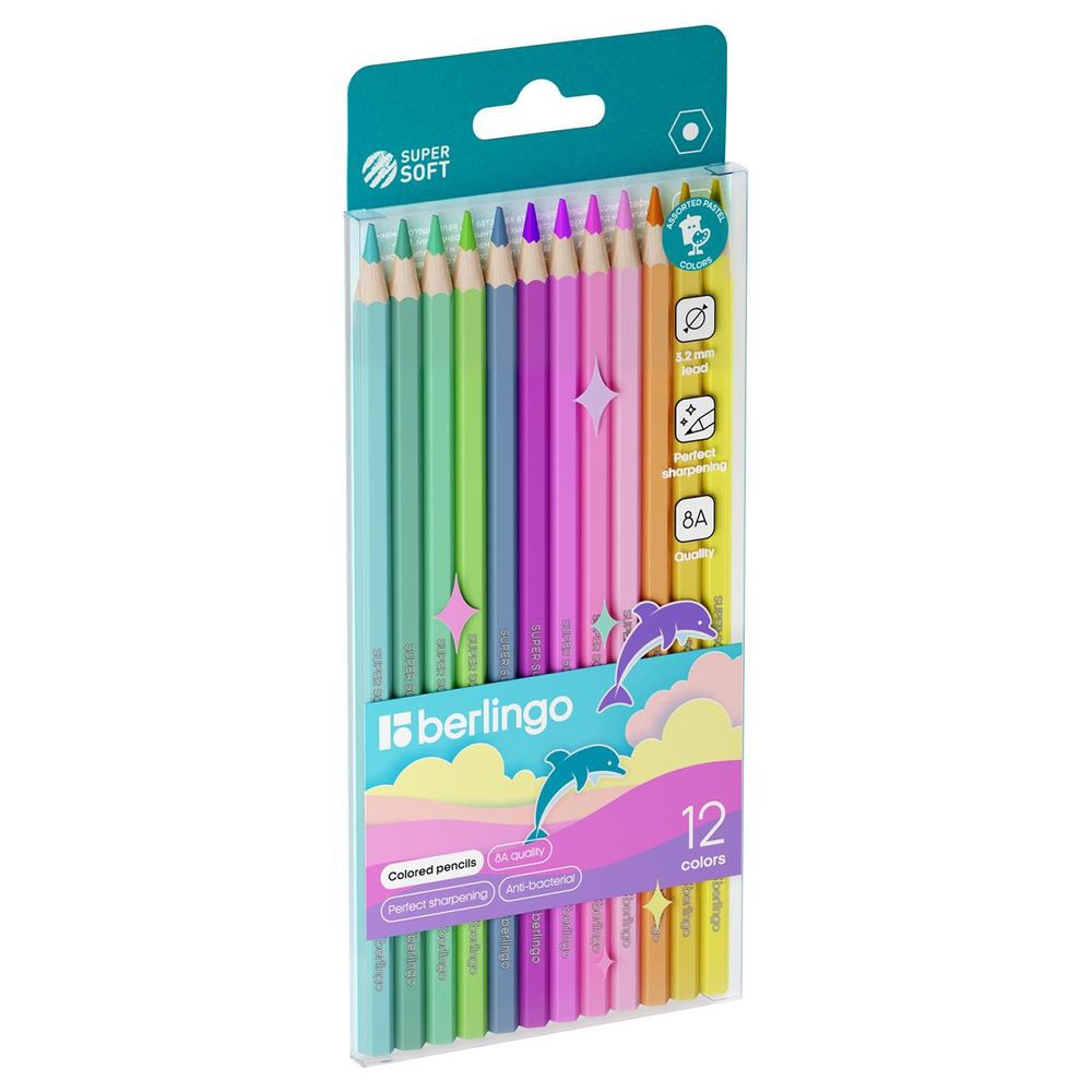 Карандаши цветные пастельные 12цв., заточен. "SuperSoft. Pastel" (Berlingo)