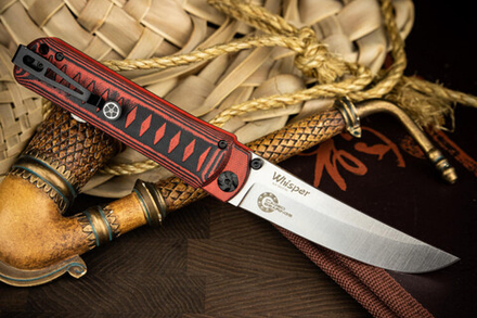Нож складной Kizlyar Supreme WHISPER AUS-10CO SW G10-BRH CB (StoneWash, G10 Black-Red Handle, Caged Ballbearing)