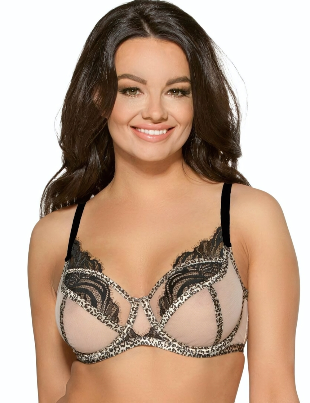 Бюстгальтер с леопардовой отделкой мягких чашек (Размер: 90D) (Цвет: телесный)