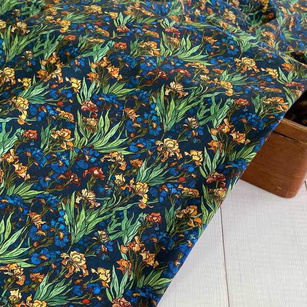 ИРИСЫ НА ТЕМНО-СИНЕМ  100% хлопок Handmade Fabrics 5