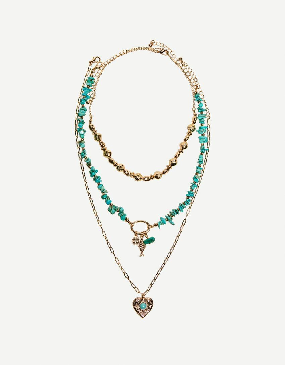 BERSHKA Набор из 3 ожерелий в стиле бохо, золотой