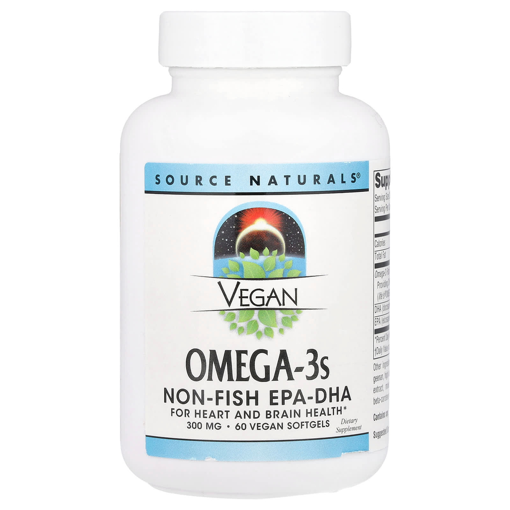 Source Naturals, омега-3 для веганов, ЭПК и ДГК из рыбы, 300 мг, 60 веганских капсул