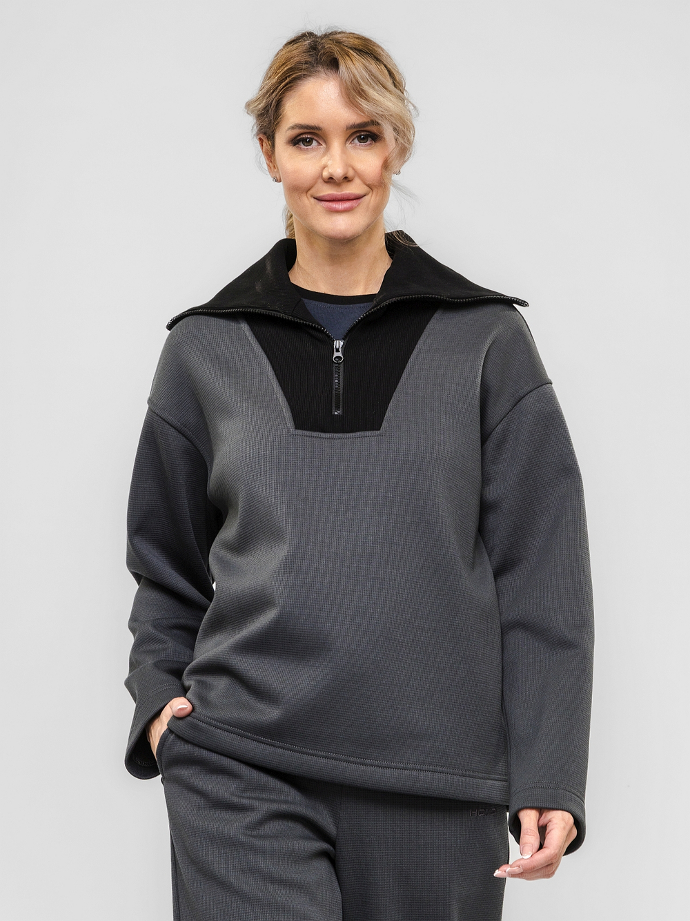 Свитшот с декорированным воротом, женский, цвет "Пепел костра"