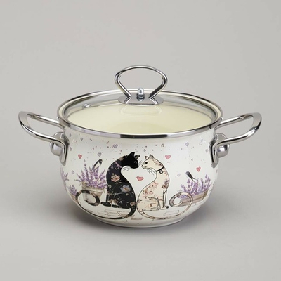 Кастрюля 2л эмаль "Lavander cats"