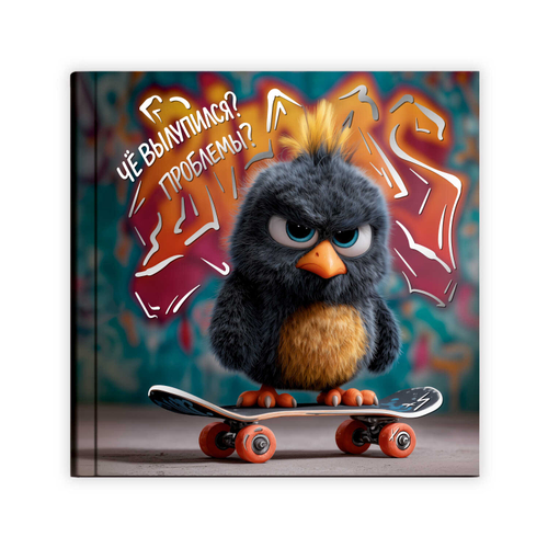 Блокноты, 105х105 мм, 48 л, арт. 74055 ОПАСНЫЙ ПТЕНЕЦ / Блок - белый офсет 65 г/м², дизайнерский блок(клетка), твёрдый переплёт 7БЦ, тиснение фольгой, глянцевая ламинация/