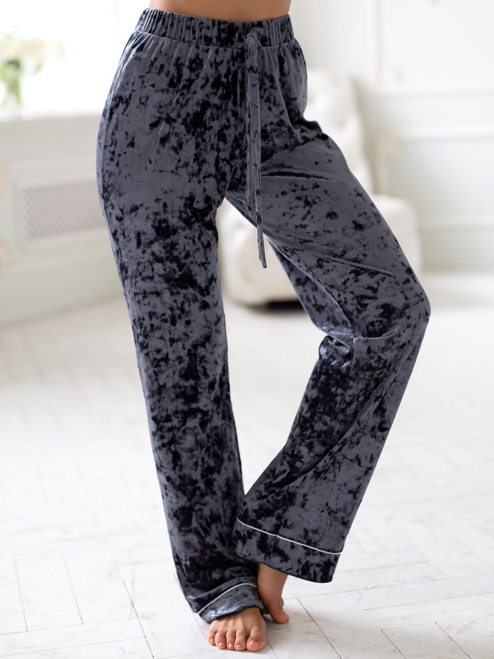 Домашний бархатный костюм (Размер: XXL) (Цвет: серый)