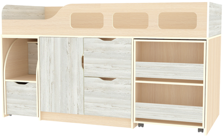 Кровать-чердак КарИВи Астра 8  Дуб Молочный Винтерберг