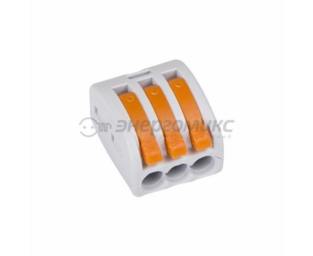 Клемма для проводов REXANT / Рексант СМК 222-413 трехпроводная с рычагом, полиамид 66, прозрачный, 0.08-2.5/4мм2, 1шт. / зажим