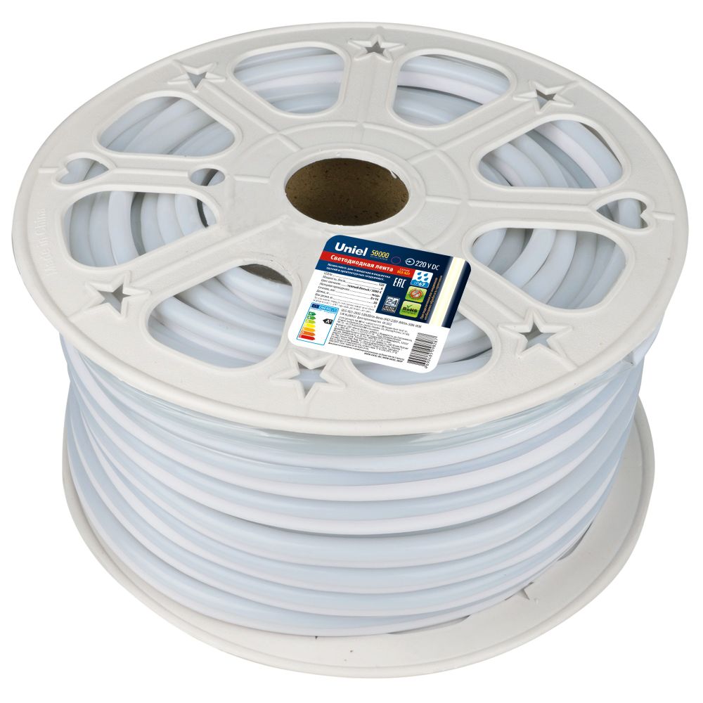 ULS-N21-2835-120LED-m-8mm-IP67-220V-8W-m-50M-WW Светодиодная гибкая герметичная лента. NEON. Бобина 50 м. Теплый белый свет 3000К. TM Uniel.
