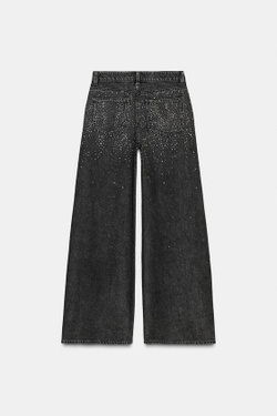 ZARA ДЖИНСЫ Z1975 LOOSE WIDE LEG СО СРЕДНЕЙ ПОСАДКОЙ И БЛЕСТКАМИ, СЕРЫЙ