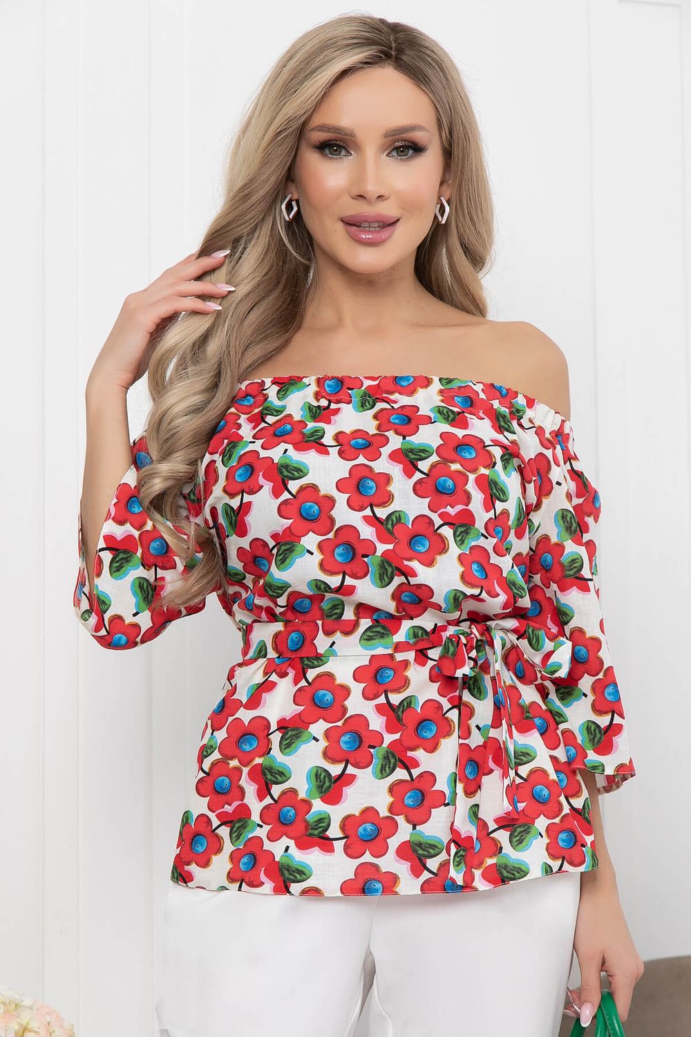 Блуза "Аксинья" (цветы на белом) Б5945 LT Collection