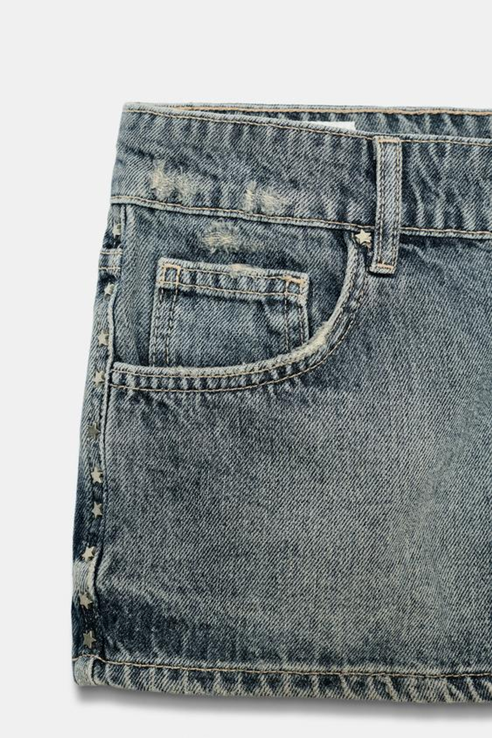 ZARA ДЖИНСОВЫЕ МИНИ-ШОРТЫ TRF С ЗАКЛЕПКАМИ, МОРСКОЙ СИНИЙ