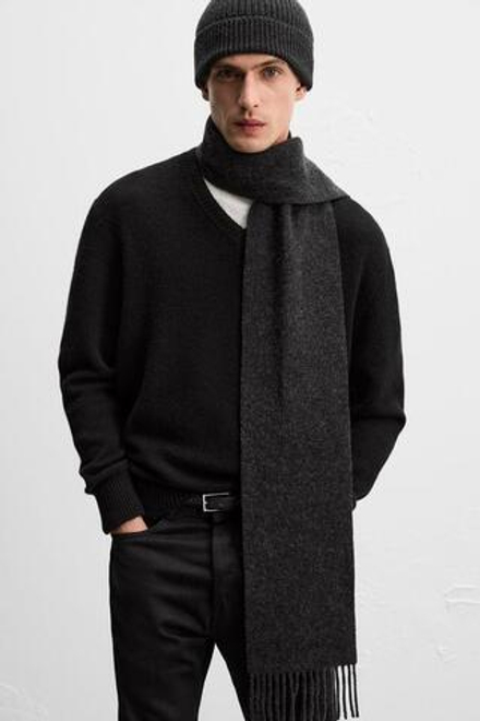 ZARA ШАРФ ИЗ 100% ШЕРСТИ, СЕРЫЙ С МЕЛАНЖЕВЫМ ЭФФЕКТОМ